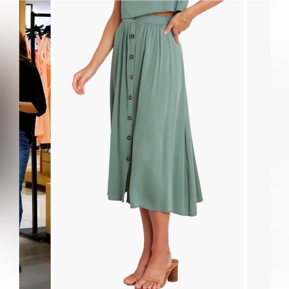 NEW Petal & Pup Ava Button Front Midi Skirt Green Size 0 - Picture 3 of 11